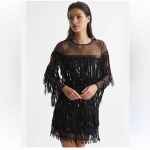 REISS‎ Josephine Sequin Fringe Dress In Black